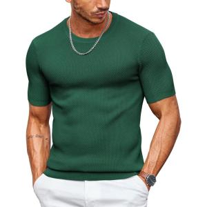 imageCOOFANDY Mens T Shirts Casual Short Sleeve Crewneck Shirts Solid Textured Knit Pullover TeesGreen