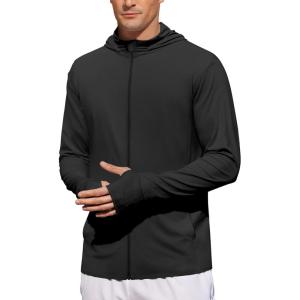 imageCOOFANDY Mens UPF 50 Light Jacket Full Zip Sun Protection Hoodie Long Sleeve Sun Shirts UV Fishing Hiking Athletic RunningBlack