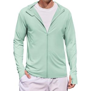 imageCOOFANDY Mens UPF 50 Light Jacket Full Zip Sun Protection Hoodie Long Sleeve Sun Shirts UV Fishing Hiking Athletic RunningLight Green