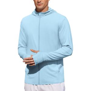 imageCOOFANDY Mens UPF 50 Light Jacket Full Zip Sun Protection Hoodie Long Sleeve Sun Shirts UV Fishing Hiking Athletic RunningSky Blue