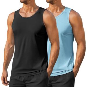 imageCOOFANDY Mens Workout Tank Tops UPF 50 Sleeveless Gym Muscle Shirts Cooling Quick Dry Bodybuilding Tanks 23 Pack for BeachBlackLight Blue