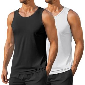 imageCOOFANDY Mens Workout Tank Tops UPF 50 Sleeveless Gym Muscle Shirts Cooling Quick Dry Bodybuilding Tanks 23 Pack for BeachBlackWhite