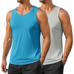 imageCOOFANDY Mens Workout Tank Tops UPF 50 Sleeveless Gym Muscle Shirts Cooling Quick Dry Bodybuilding Tanks 23 Pack for BeachLight GrayRoyal Blue