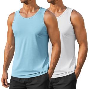 imageCOOFANDY Mens Workout Tank Tops UPF 50 Sleeveless Gym Muscle Shirts Cooling Quick Dry Bodybuilding Tanks 23 Pack for BeachWhiteLight Blue