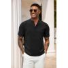 imageCOOFANDY Mens Casual Summer Beach Henley Shirt Band Collar Lightweight Hippie Tee ShirtsBlack