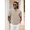 imageCOOFANDY Mens Casual Summer Beach Henley Shirt Band Collar Lightweight Hippie Tee ShirtsBrown