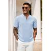 imageCOOFANDY Mens Casual Summer Beach Henley Shirt Band Collar Lightweight Hippie Tee ShirtsLight Blue