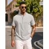 imageCOOFANDY Mens Casual Summer Beach Henley Shirt Band Collar Lightweight Hippie Tee ShirtsLight Khaki