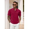 imageCOOFANDY Mens Casual Summer Beach Henley Shirt Band Collar Lightweight Hippie Tee ShirtsWine Red