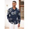 imageCOOFANDY Mens Floral Button Down Long Sleeve Hawaiian Shirt Flower Printed Tropical Beach ShirtsBlue  Leaf 2