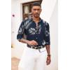 imageCOOFANDY Mens Floral Button Down Long Sleeve Hawaiian Shirt Flower Printed Tropical Beach ShirtsBlue  Leaf 2