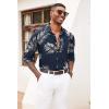 imageCOOFANDY Mens Floral Button Down Long Sleeve Hawaiian Shirt Flower Printed Tropical Beach ShirtsBlue  Leaf 2