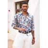 imageCOOFANDY Mens Floral Button Down Long Sleeve Hawaiian Shirt Flower Printed Tropical Beach ShirtsBlue Floral