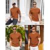imageCOOFANDY Mens Knit TShirts Summer Waffle Shirts Vintage Shirts Short Sleeve Crew Neck Tee Shirt Casual Crochet TopLight Brown