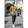 imageCOOFANDY Mens Waffle Henley Shirts Crewneck Lightweight Sweater Long Sleeve Causal Knitted Pullover T ShirtKhaki