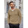 imageCOOFANDY Mens Waffle Henley Shirts Crewneck Lightweight Sweater Long Sleeve Causal Knitted Pullover T ShirtKhaki