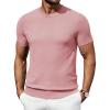 imageCOOFANDY Mens Knit TShirts Summer Waffle Shirts Vintage Shirts Short Sleeve Crew Neck Tee Shirt Casual Crochet TopLight Pink