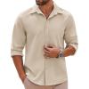 imageCOOFANDY Mens Long Sleeve Button Down Shirts Casual Untucked Shirts Stretch ShirtsKhaki