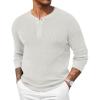 imageCOOFANDY Mens Waffle Henley Shirts Crewneck Lightweight Sweater Long Sleeve Causal Knitted Pullover T ShirtWhite