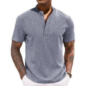 imageCOOFANDY Mens Casual Summer Beach Henley Shirt Band Collar Lightweight Hippie Tee ShirtsNavy Blue