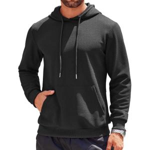 imageCOOFANDY Mens Hooded Sweatshirts Long Sleeve Casual Waffle Knit Pullover Hoodies with Kanga PocketBlack