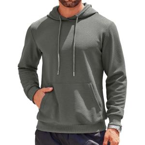 imageCOOFANDY Mens Hooded Sweatshirts Long Sleeve Casual Waffle Knit Pullover Hoodies with Kanga PocketDark Grey