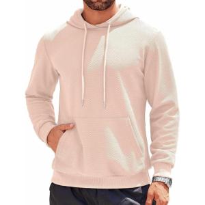 imageCOOFANDY Mens Hooded Sweatshirts Long Sleeve Casual Waffle Knit Pullover Hoodies with Kanga PocketLight Khaki