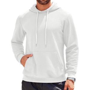 imageCOOFANDY Mens Hooded Sweatshirts Long Sleeve Casual Waffle Knit Pullover Hoodies with Kanga PocketWhite
