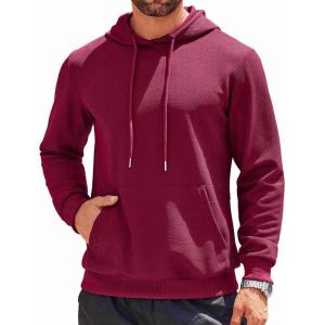 imageCOOFANDY Mens Hooded Sweatshirts Long Sleeve Casual Waffle Knit Pullover Hoodies with Kanga PocketWine Red