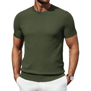 imageCOOFANDY Mens Knit TShirts Summer Waffle Shirts Vintage Shirts Short Sleeve Crew Neck Tee Shirt Casual Crochet TopArmy Green