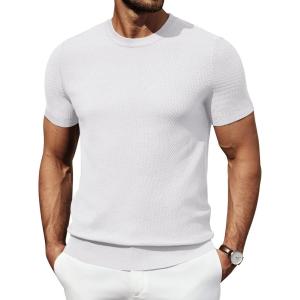 imageCOOFANDY Mens Knit TShirts Summer Waffle Shirts Vintage Shirts Short Sleeve Crew Neck Tee Shirt Casual Crochet TopWhite
