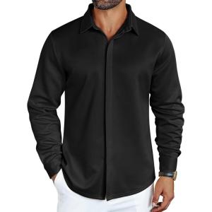 imageCOOFANDY Mens Long Sleeve Wrinkle Free Shirts Casual Button Down Shirt Stretch Dress ShirtBlack