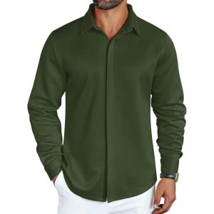 imageCOOFANDY Mens Long Sleeve Wrinkle Free Shirts Casual Button Down Shirt Stretch Dress ShirtDark Green