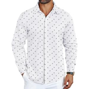 imageCOOFANDY Mens Long Sleeve Wrinkle Free Shirts Casual Button Down Shirt Stretch Dress ShirtFloral White