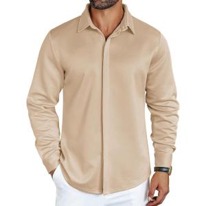 imageCOOFANDY Mens Long Sleeve Wrinkle Free Shirts Casual Button Down Shirt Stretch Dress ShirtKhaki