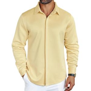 imageCOOFANDY Mens Long Sleeve Wrinkle Free Shirts Casual Button Down Shirt Stretch Dress ShirtLight Khaki