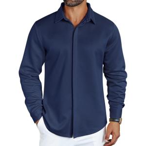 imageCOOFANDY Mens Long Sleeve Wrinkle Free Shirts Casual Button Down Shirt Stretch Dress ShirtNavy Blue