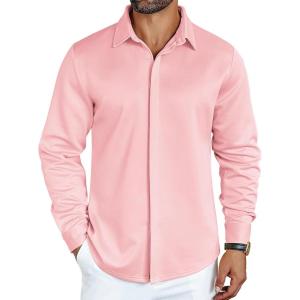 imageCOOFANDY Mens Long Sleeve Wrinkle Free Shirts Casual Button Down Shirt Stretch Dress ShirtPink