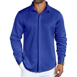 imageCOOFANDY Mens Long Sleeve Wrinkle Free Shirts Casual Button Down Shirt Stretch Dress ShirtSapphire Blue