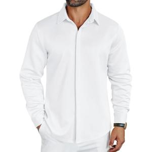 imageCOOFANDY Mens Long Sleeve Wrinkle Free Shirts Casual Button Down Shirt Stretch Dress ShirtWhite