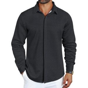 imageCOOFANDY Mens Long Sleeve Wrinkle Free Shirts Casual Button Down Shirt Stretch Dress ShirtWhite Spots Black
