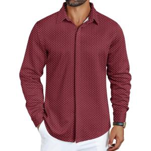 imageCOOFANDY Mens Long Sleeve Wrinkle Free Shirts Casual Button Down Shirt Stretch Dress ShirtWhite Spots Red