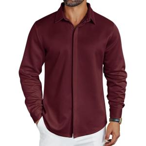 imageCOOFANDY Mens Long Sleeve Wrinkle Free Shirts Casual Button Down Shirt Stretch Dress ShirtWine Red