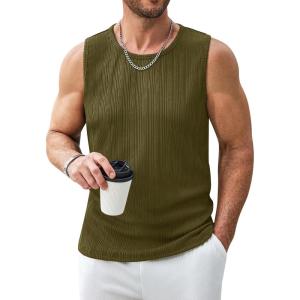imageCOOFANDY Mens Ribbed Knit Tank Tops Casual Sleeveless Muscle Shirts Basic Undershirts TankArmy Green