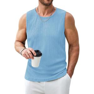 imageCOOFANDY Mens Ribbed Knit Tank Tops Casual Sleeveless Muscle Shirts Basic Undershirts TankLight Blue