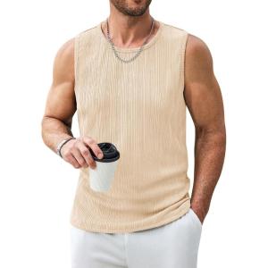 imageCOOFANDY Mens Ribbed Knit Tank Tops Casual Sleeveless Muscle Shirts Basic Undershirts TankLight Brown