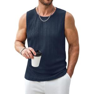 imageCOOFANDY Mens Ribbed Knit Tank Tops Casual Sleeveless Muscle Shirts Basic Undershirts TankNavy Blue