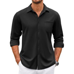 imageCOOFANDY Mens Wrinkle Free Dress Shirts Long Sleeve Untucked Shirts Casual Button Down ShirtsBlack