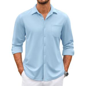 imageCOOFANDY Mens Wrinkle Free Dress Shirts Long Sleeve Untucked Shirts Casual Button Down ShirtsBlue