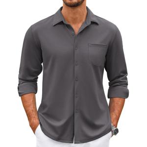 imageCOOFANDY Mens Wrinkle Free Dress Shirts Long Sleeve Untucked Shirts Casual Button Down ShirtsDark Gray